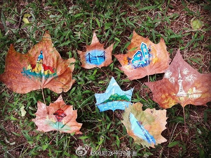 近日,一组以青岛美景为主题的树叶画引发网友关注,作者以简单的画风和