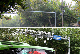 青島最牛監(jiān)控桿19個探頭全拆了