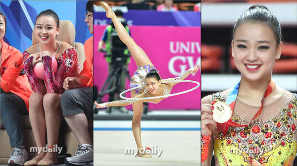 孫妍在大運(yùn)會(huì)藝術(shù)體操奪冠 賽后露甜美笑容