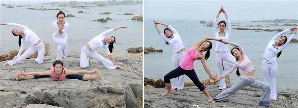 青岛美女海边瑜伽引关注 刚柔并济人与自然融为一体