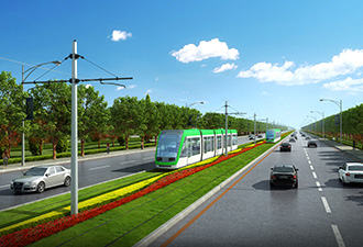 快看城陽有軌電車在草坪上跑！