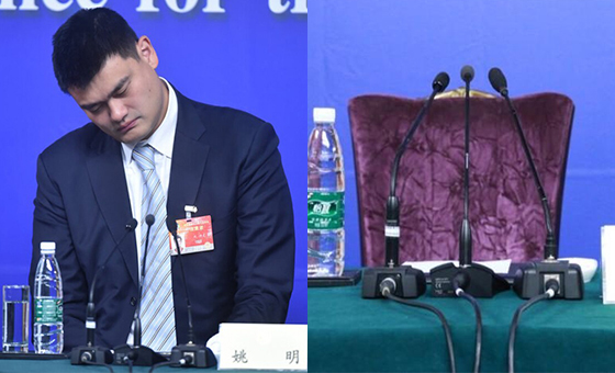 太舒服？姚明兩會(huì)記者會(huì)低頭沉思似打盹 兩換座椅