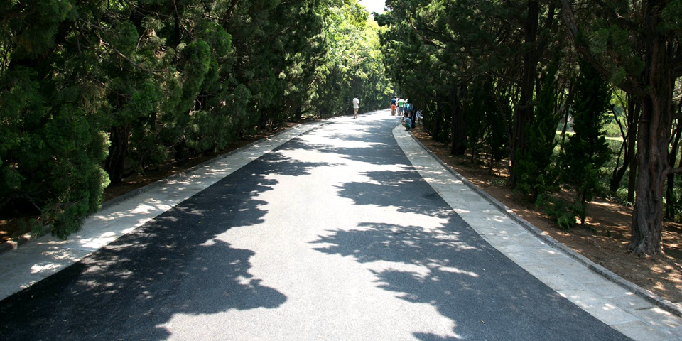 青島首條“海綿路”亮相 游客拍照留念