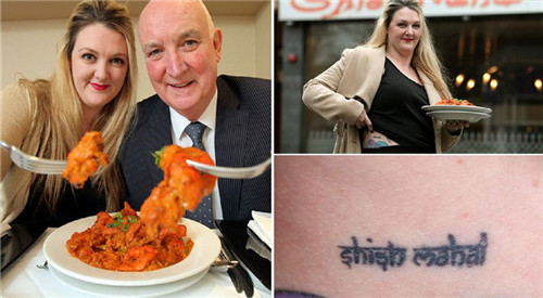 英女子在臀部紋餐館標(biāo)志 換父親一年免費(fèi)吃喝