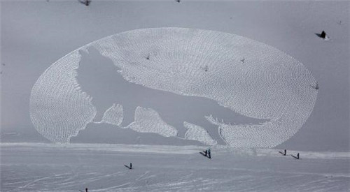 藝術家用腳步“畫出”狼嚎圖 畫面壯觀瑰麗