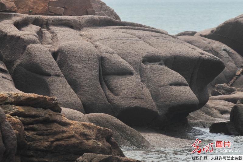 青岛东部海岸现奇特象形石仿如复活节岛