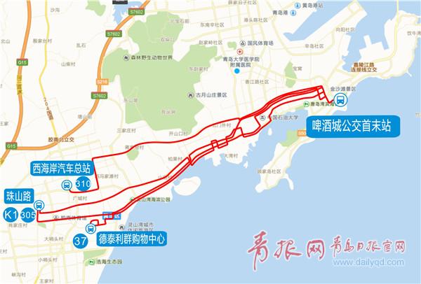 啤酒節延伸線路圖新區還調整延伸k1路,37路,305路,310路4條公交線路