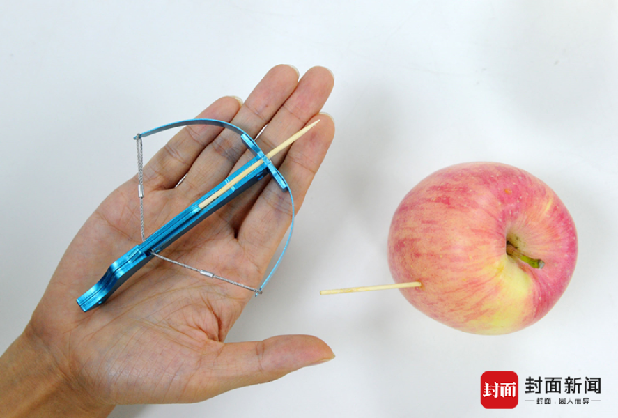 成都多所学校现牙签弩一箭射穿苹果